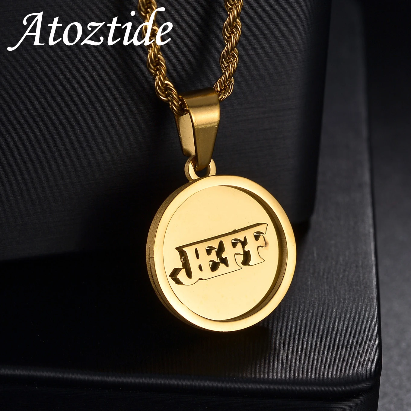 

Atoztide Personalized Custom Name Necklaces for Women Stainless Steel Jewelry 2 Sides Welding Round Pendant Twist Chain Gift