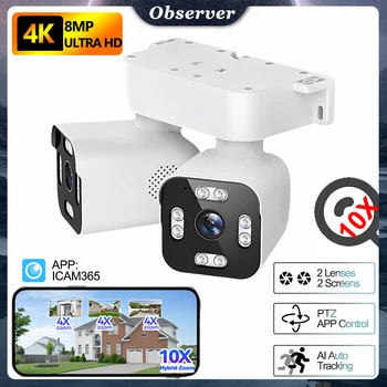 4K 8MP, telecamere IP Dual Len separate, sorveglianza WiFi PTZ, IP66 esterno, protezione della sicurezza domestica, tracciamento automatico, video CCTV, ICAM365