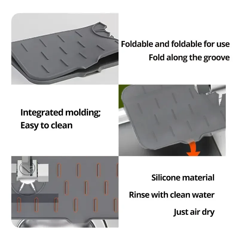 Kitchen Splash Guard Kitchen Sink Pad Kitchen Faucet Absorbent Mat Sink Splash Guard Silicone Drainage Drying Pad Countertop Protection essentials tools accessories