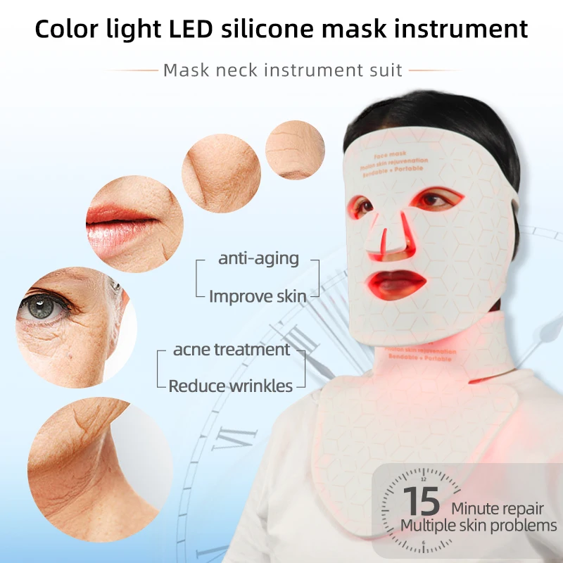 Led Mask Red Led Light Therapy Infrared Silicone 4 Color 240 Lamp Beads For Face and Neck Red Light Therapy Photon Mask