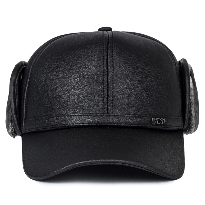Winter Men's Hat Imitation Leather Baseball Cap Fashion Ear Protection Cap Winter Outdoor Warm Hat Elderly Hat