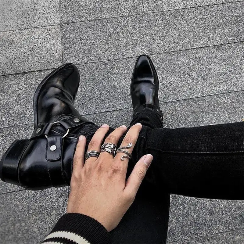 Men's Short Boots Black Genuine Leather Zip Business Low-heeled Handmade Ankle Boots for Men Zapatos Hombre