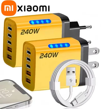 Xiaomi 5 em 1 gan carregador de mesa para iphone16 portátil samsung 240w adaptador carregamento rápido 10a usb para typec cabo 3pd 2 sb carregador