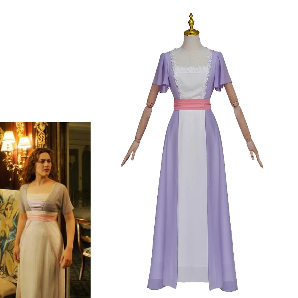 

Movie Titanic Cosplay Rose Costume Women's Purple Dress Evening Gown Halloween Carnival Party Outfit