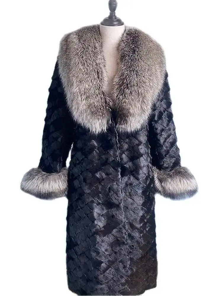 

2024 Real Natural Mink Fur Outerwear New Autumn Winter Women Big Collar Coat High Quality Luxury Warm Middle Length Cardigan