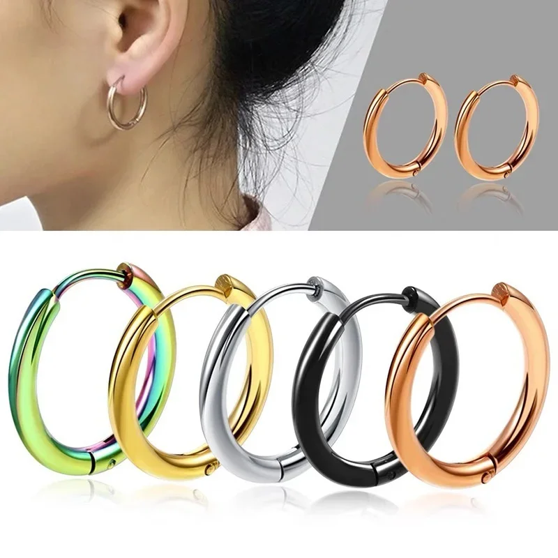 10pcs/set Small Hoop Earrings Stainless Steel Circle Round Huggie Hoop Earrings for Women Men Ear Ring Ear Bone Buckle 4