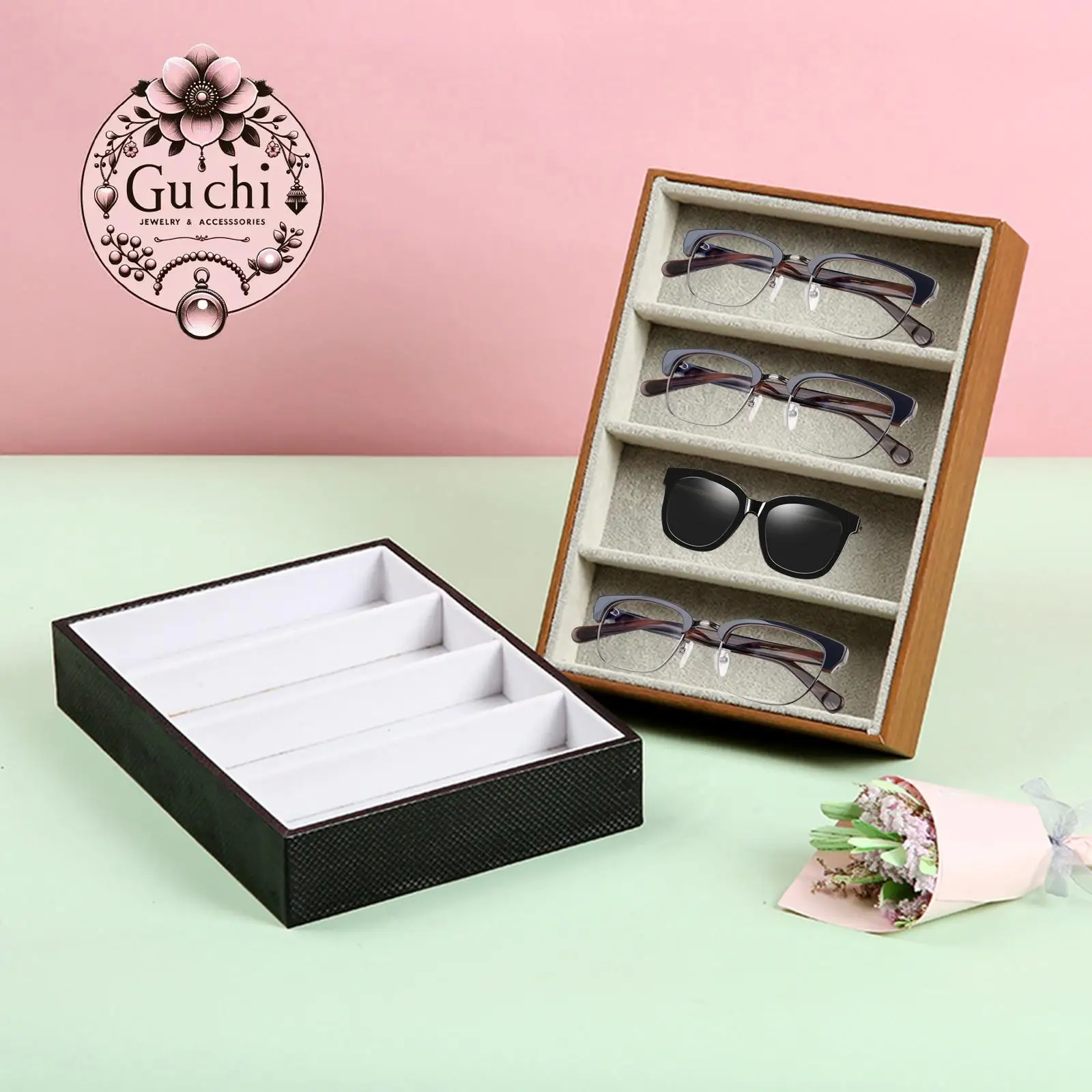 

4 Slot Eyeglass Sunglasses Organiser Case Jewelry Watches Sunglass Show Tray Glasses Display Case Sunglasses Storage Rack Stand