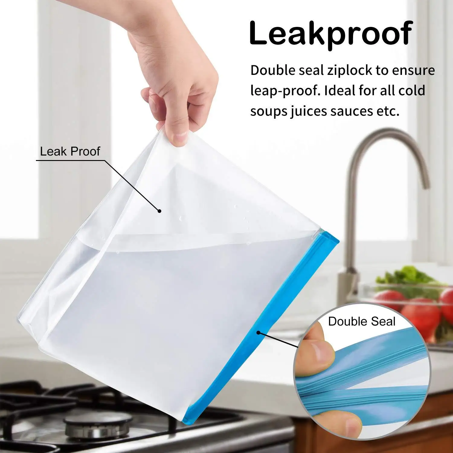 Joybos Food Grade Storage Bag Reusable Freezer Bag Storage Container  Ziplock Bags Thickened Dense Bag Kitchen