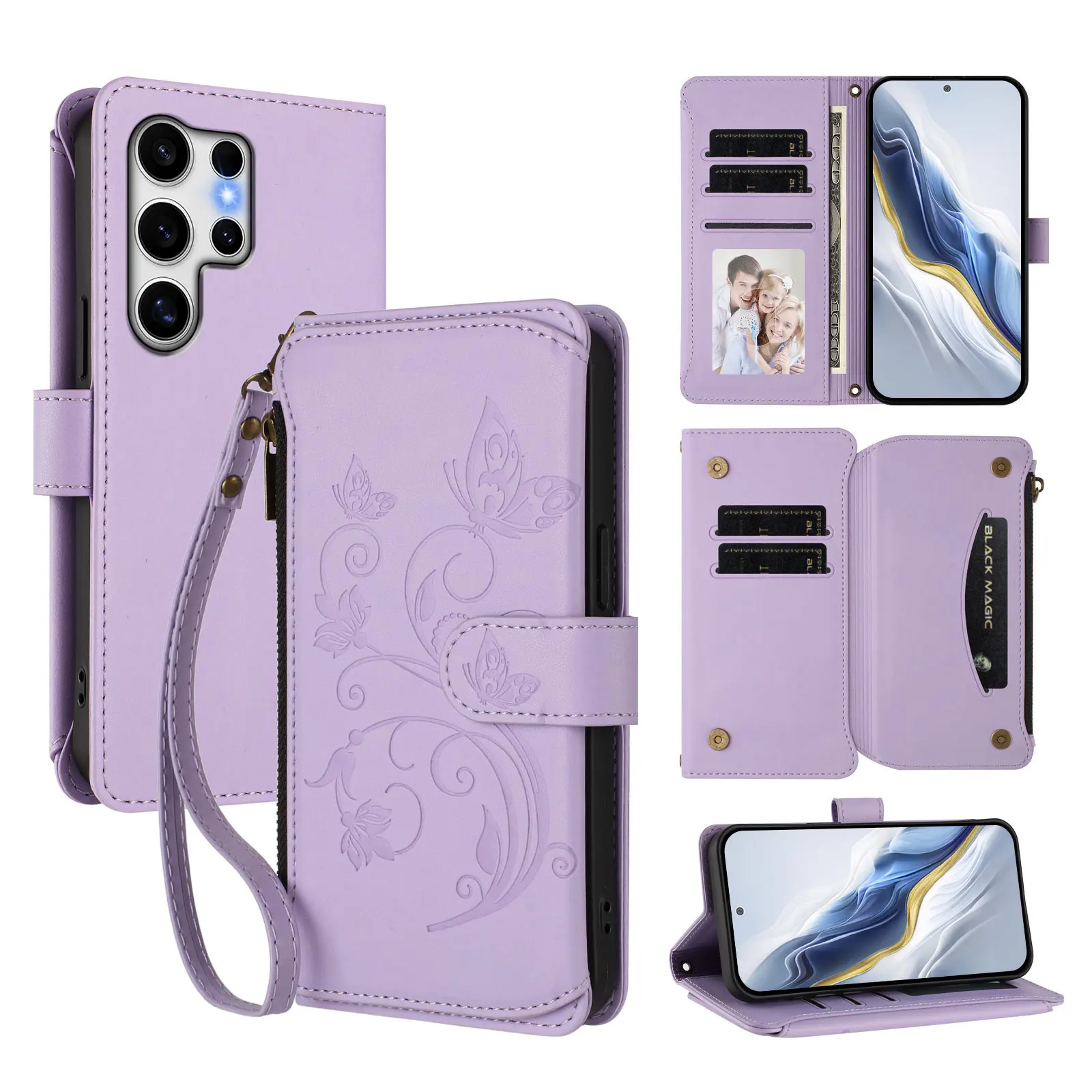 Butterfly Flower Flip Leather Wallet Crossbody Phone Case