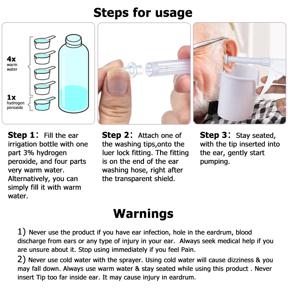 300ml Ear Cleaner Wax Removal Tool with Spray Bottle Syringe Poratable Ear Water Irrigation Flushing System for Adults & Kids 5