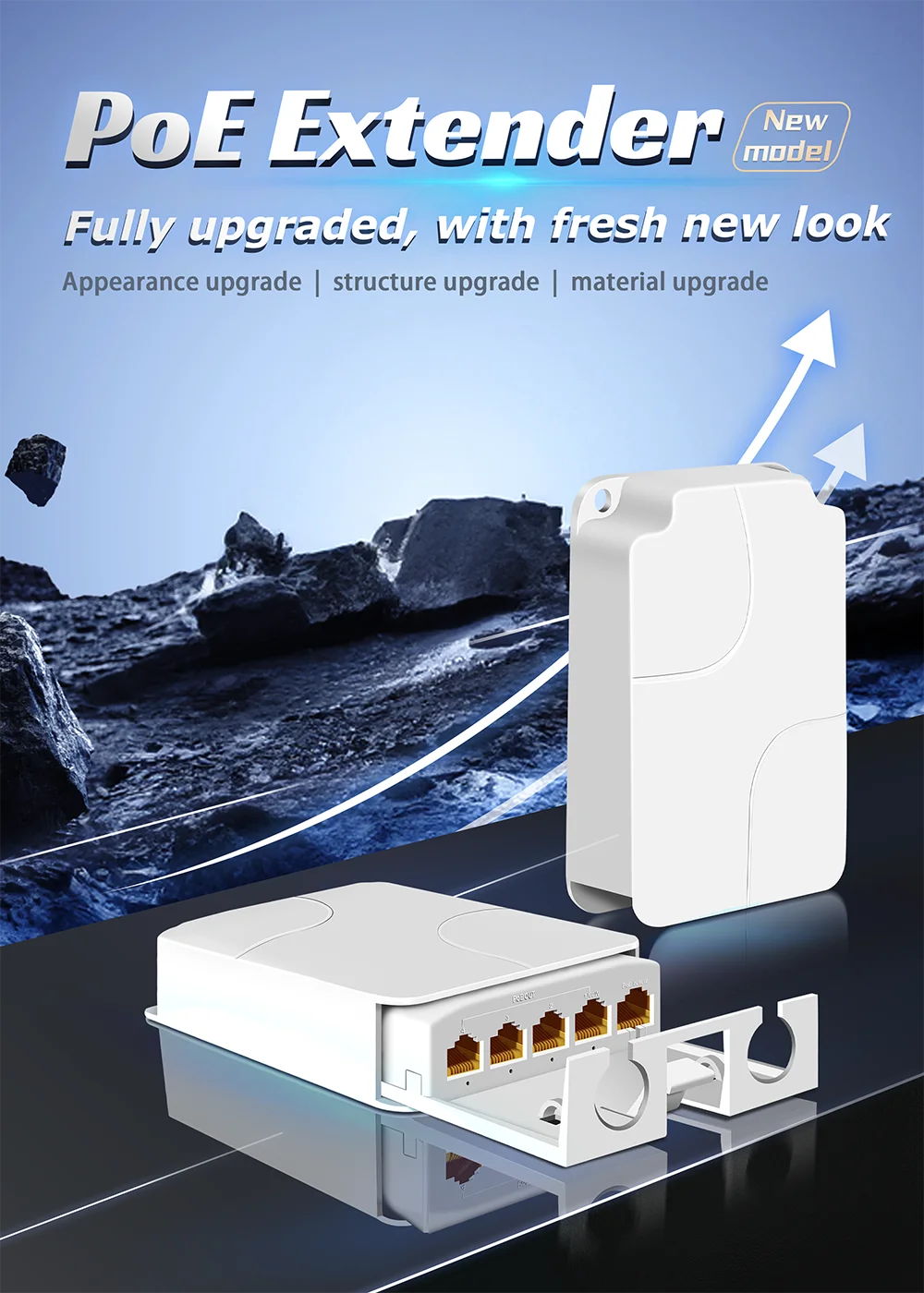 5 Port Waterproof POE Extender 4 Port Repeater 100Mbps Outdoor Network IP55 VLAN 44-57V for POE Camera Wierless AP 2