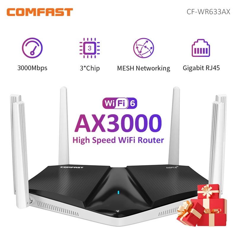 Comfast-roteador sem Fio Mesh Gigabit Wifi Dual Band 2.4g e 5ghz 3000mbps Poderosa Antena de Alto Ganho Fem Mu-mimo