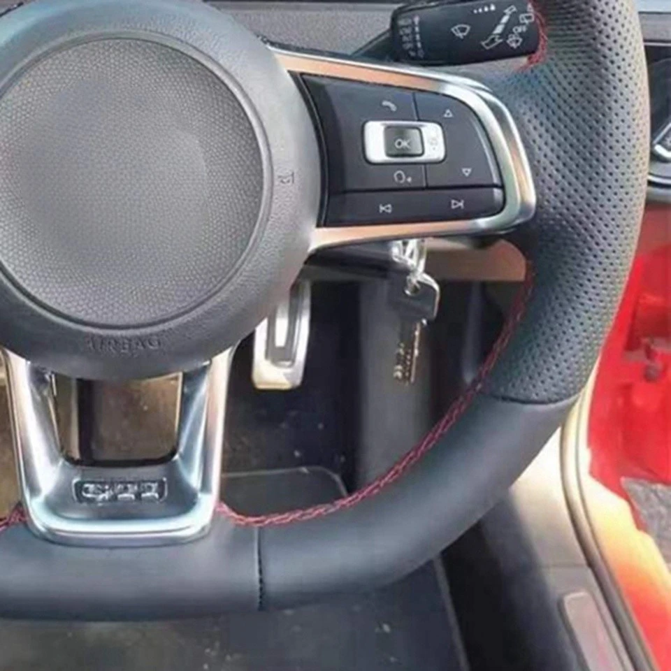 DIY Auto-Lenkradbezug aus schwarzem Kunstleder für Volkswagen VW Golf 7 GTI Golf R MK7 VW Polo GTI Scirocco 2015 2016 – Detail 2