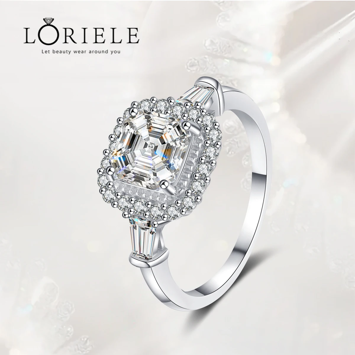 

LORIELE 18k Plated 2ct Asscher Cut Moissanite Ring for Women Luxury Bridal Wedding Band S925 Sterling Silver Marriage Rings GRA
