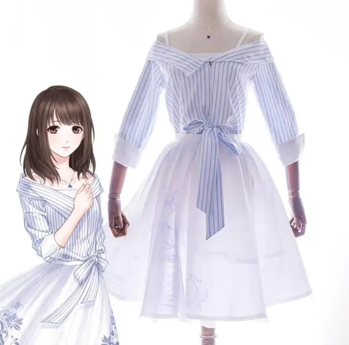 

Game Anime lyzzr cosplay BAI QI Harajuku Japanese Daily girls female Sweet Light blue stripes Lolita Dress