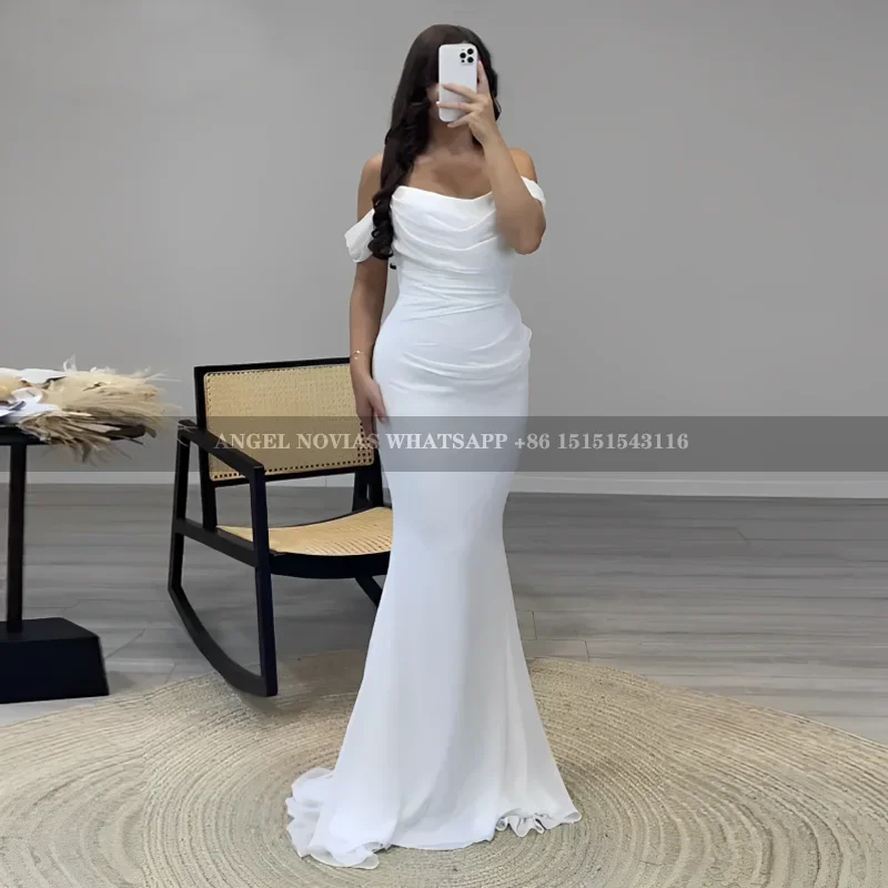 Long Mermaid White Bridesmaid Dresses Off the Shoulder Evening Formal Party Birthday Celebrity vestidos de coquetel