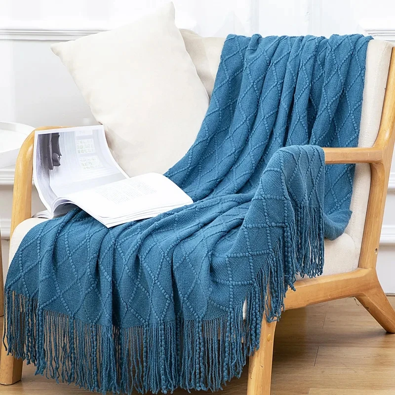 

Nordic Style Solid Color Summer Spring Tassel Knitted Plaid Sofa Towel Blanket Cover Tapestry Bedspread Blankets Home Decor