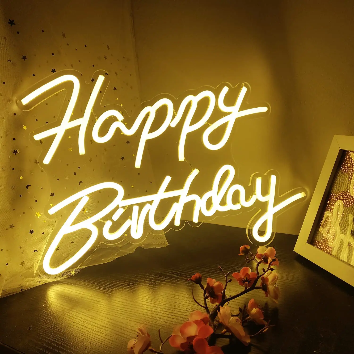 

Happy Birthday Sign Neon lights Letters Wedding Signs Acrylic LED Light Marry Me Baby Shower Party Decorations Children's Day