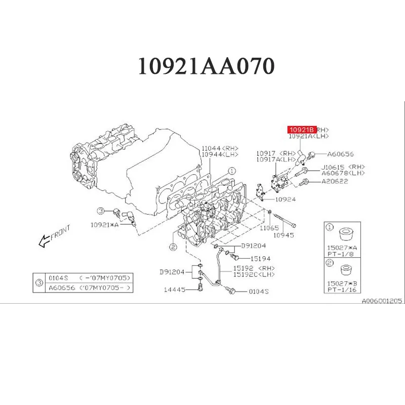 Car original Oil Control Valve 10921AA050(MIDDLE)&10921AA070(RH) For Subaru Outback Legacy Tribeca 3.0