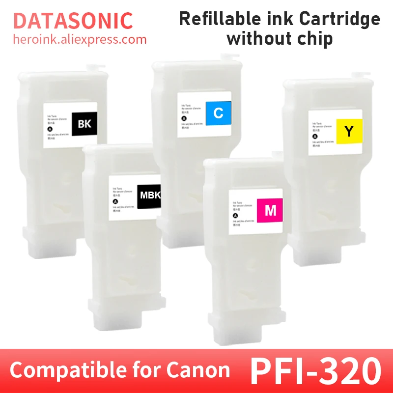 Cartucho de Tinta Recarregável para Impressora Impressora sem Chip Pfi320 Pff-320 Apto para Canon Pfi 320 Tm200 Tm205 Tm300 Tm305 300ml