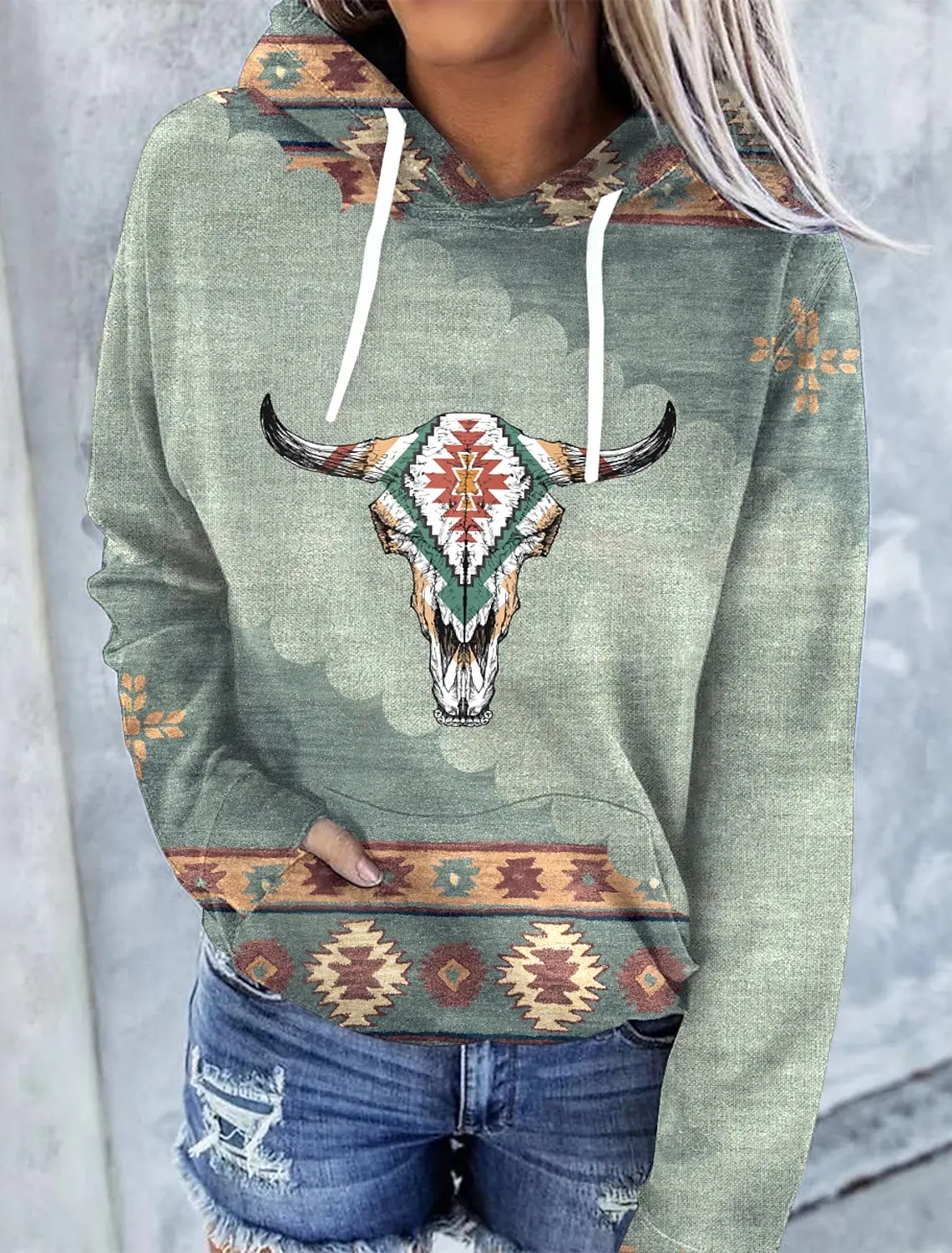 

Women's Hoodie Sweatshirt Pullover Vintage Ethnic Neon Geometric Vintage Ethnic Street Casual Hoodie Long Sleeve Top