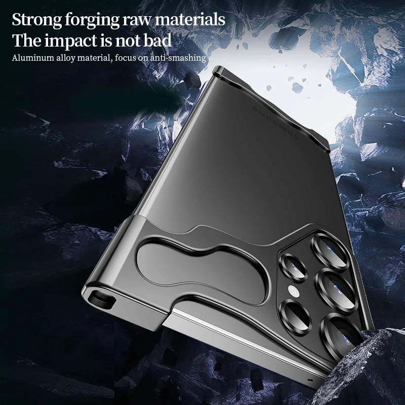 Luxury Irregular Aluminum Alloy Bumper Phone Case For Samsung S24Ultra S24+ S23Ultra Lens Film Protection Metal Shockproof Cover
