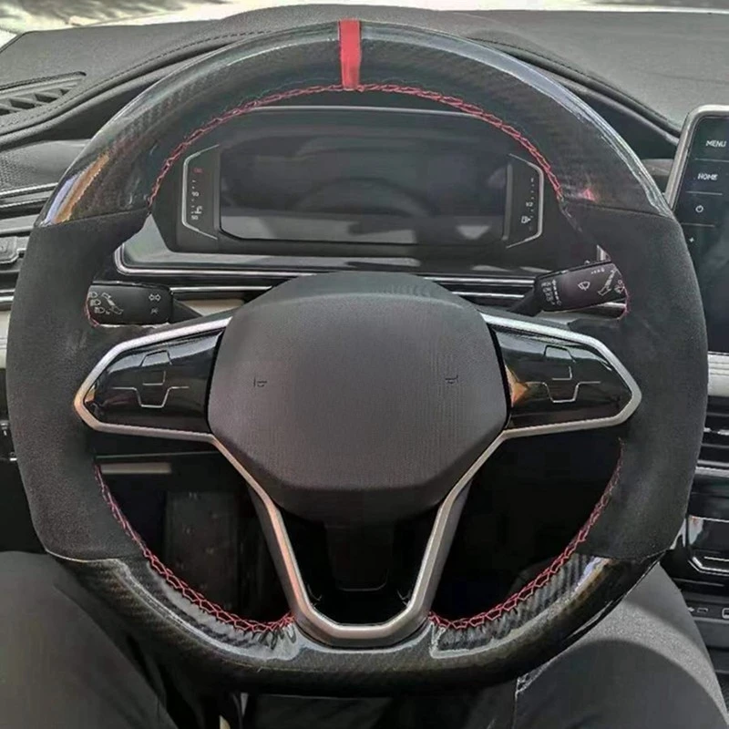 Cubierta Volante Para SEAT Para Ibiza Para Exeo Para Ateca Para Altea Para Turedo Para Tarraco Para Toledo Para Arona Cubiertas Volante Coche Cuero Fibra Carbono 38cm Funda Volante Coche