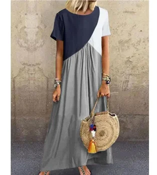Abiti da donna Abiti lunghi maxi da donna Abiti Abito casual Beach Patchwork Colore Manica corta Abito casual ampio taglie forti 1