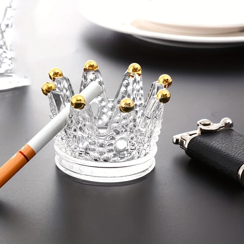 Golden Beads Crystal Ashtray Glass Decorative Tray