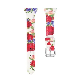 18mm Leather Classic Buckle Wristband - Elegant Replacement Strap - 18mm Universal (Red flower)