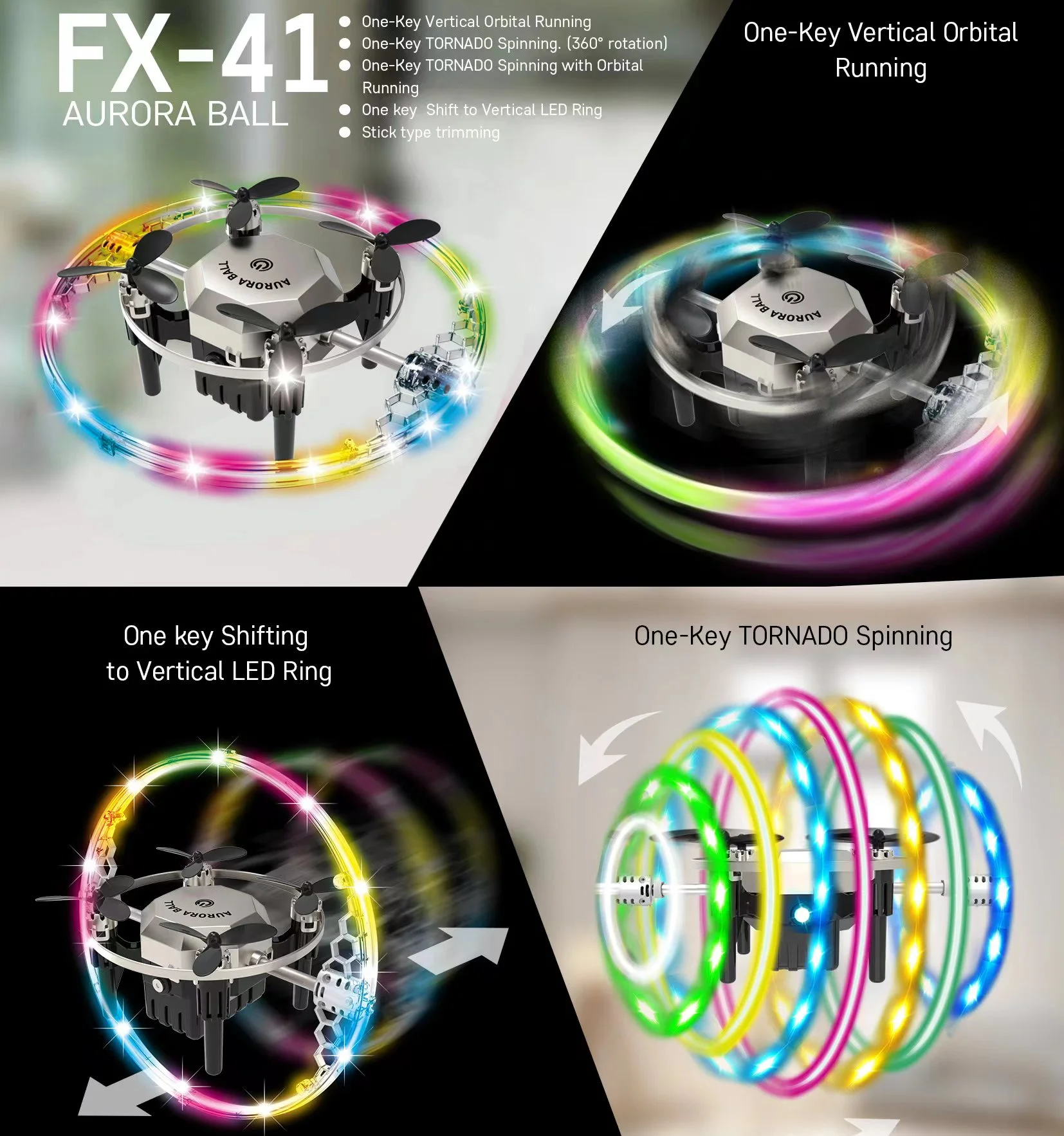 New Remote controlled quadcopter with 360 degree flip, one click 360 degree RGB light rotation, children's holiday gift