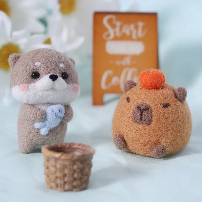 No Finish DIY Kit Capybara Hog Animal Wool Felt Craft Poke Handmade Needle Wool Kit Doll For Kids Women Beginner s