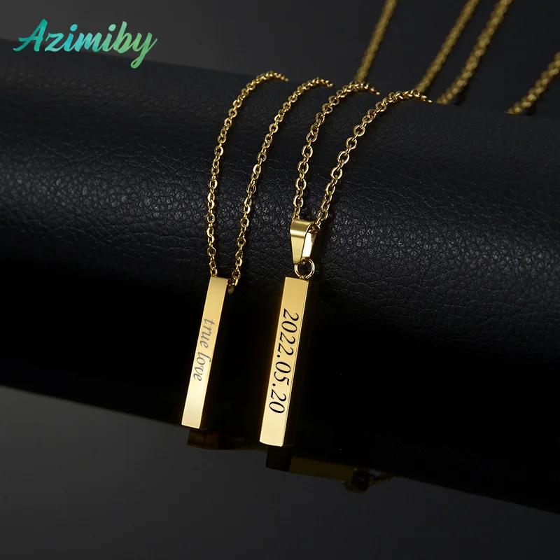 

Azimiby Customize 3D Vertical Bar Spotify Necklaces Stainless Steel Engraved Geometric Pendant Simple Minimalist Elegant Jewelry