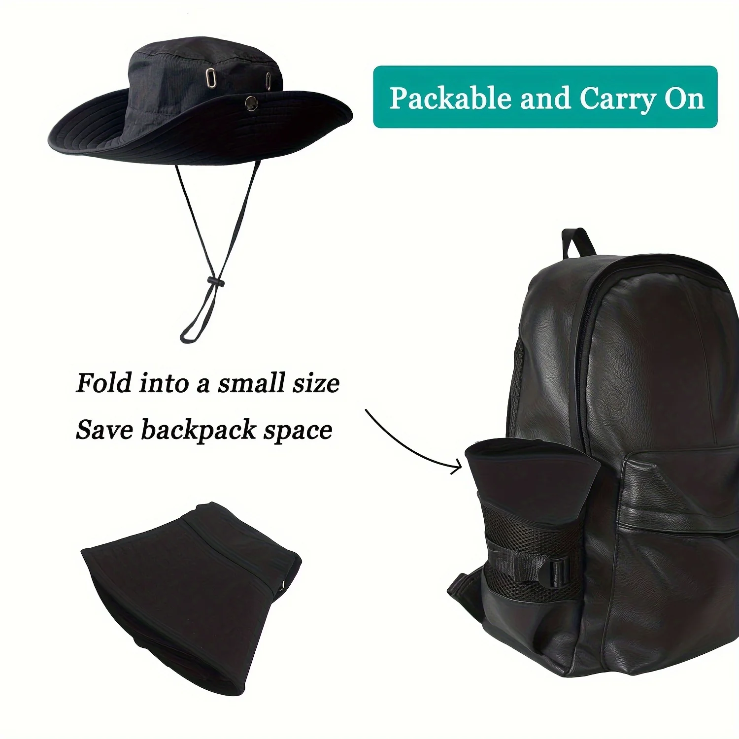 1pc Outdoor Mountaineering Fishing Bucket Hat Outdoor Travel Wide-brimmed Sun Hat Camping Drawstring Sunscreen Fisherman Hat