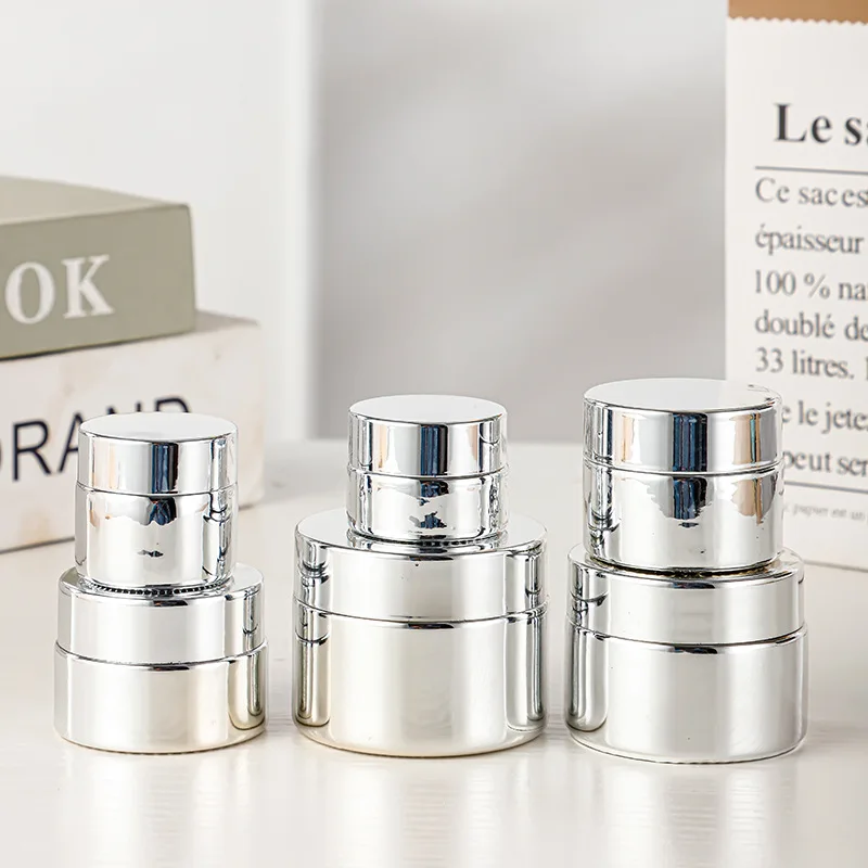 5g-50g Empty Silver Glass Cosmetic Jar Eye Shadow Face Cream Bottles Portable Travel Face Cream Cosmetic Container Accessories