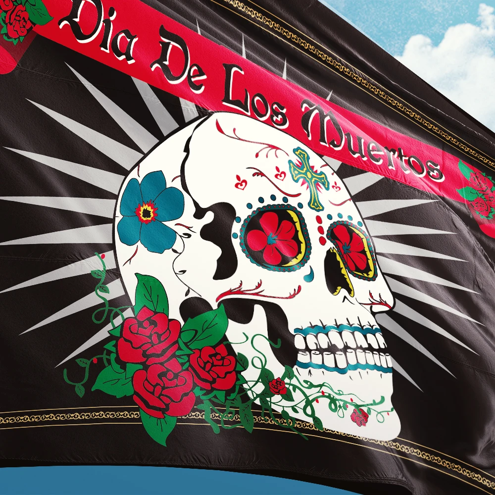 Bandiera Pirati Jolly Roger 150x90cm Con Teschi E Ossa Incrociate - Perfetta Per Cameretta O Giardino - Poliestere Resistente Con Occhielli In Ottone