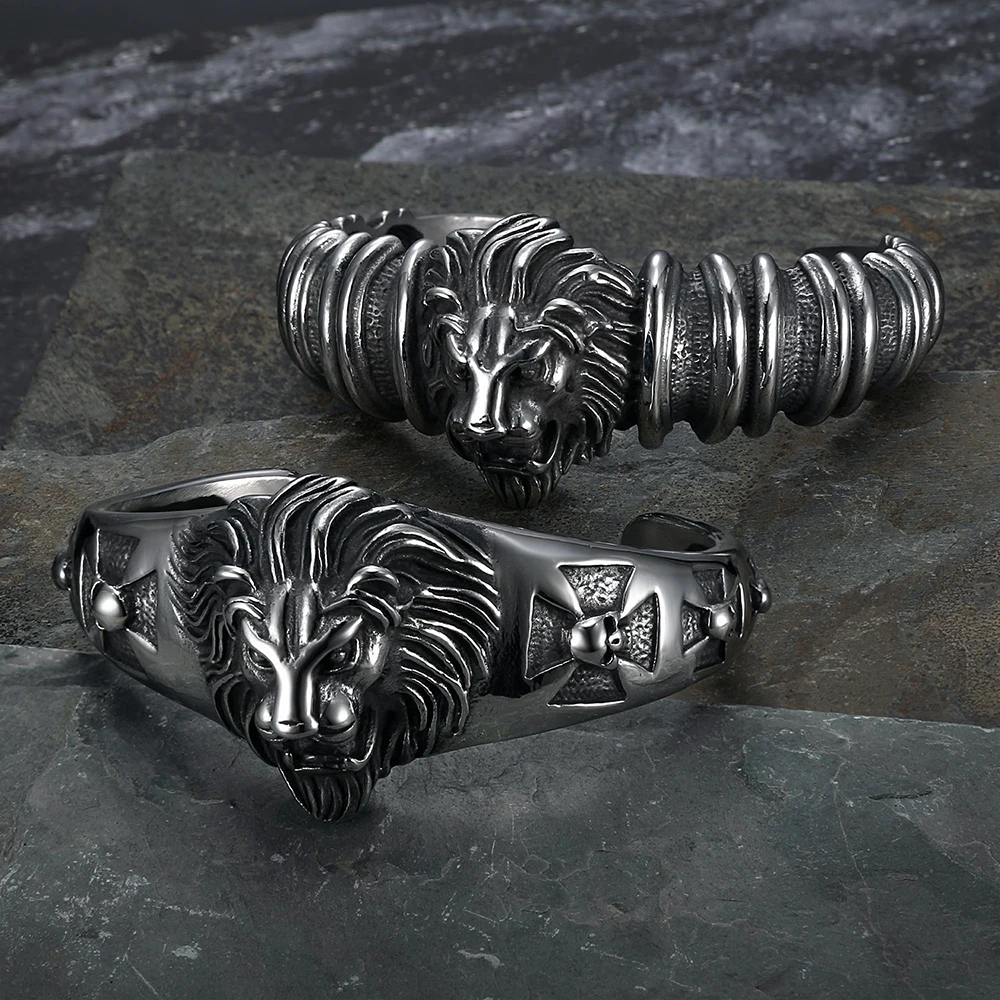 Classic Vintage Mighty Lion Head Metal Open Bracelet for Men Women