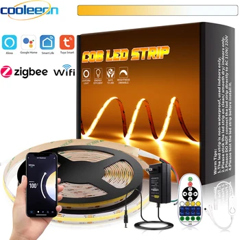Tuya Zigbee Wifi CCT COB LED Strip Light Kit 5mm 10mm Color Temperature Dimmable Supports Alexa Google Alice Room Decor 1