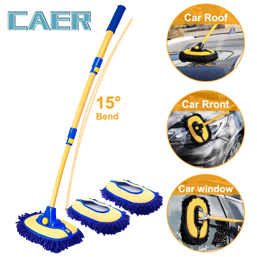 Car Wash Brush Adjustable Telescoping Long Handle Cleaning Mop 15° Bend Car Cleaning Brush