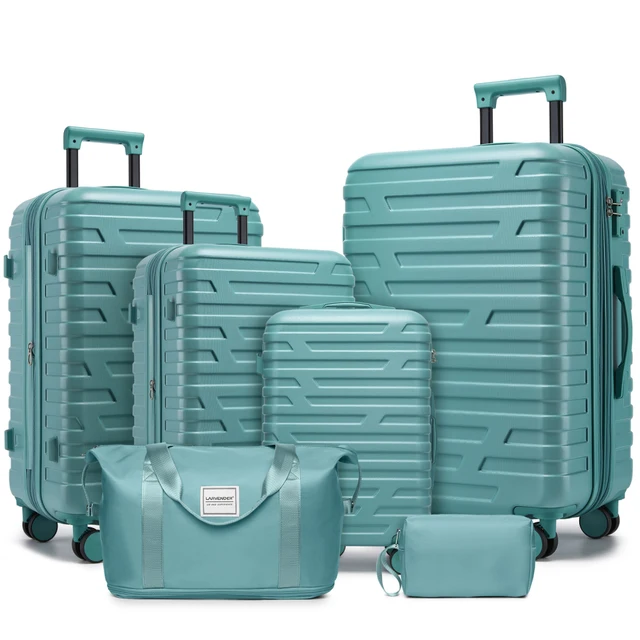 Ensembles de bagages 6 pièces avec sacs de voyage, valises rigides extensibles à roulettes pivotantes, bleu brumeux 1