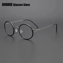 Sleek Ultralight Titanium Round Eyeglasses - Danish Handmade Design (Black Silver)