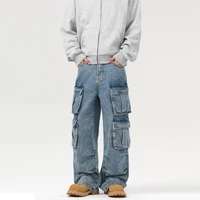 Autumn Men's Baggy Jeans Blue Wide Legs Denim Pants Oversize Cargo Korean Fashion Male Clothes Streetwear Trousers Sweatpants 1