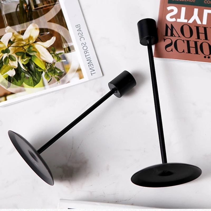 

2 pcs Modern Black Candlestick Holders Metal Candlesticks Holder Easy to Use Holders Dining Table Decoration Dropship