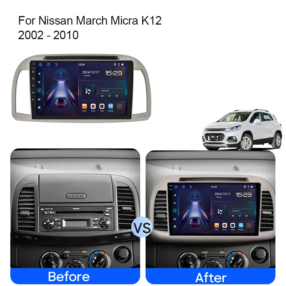 Android 15 Autoradio Für Nissan Micra K12 2002-2009 - 9 Zoll Mit CarPlay & Rückfahrkamera