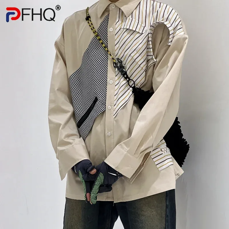 

PFHQ Autumn Men's Fashion Striped Plaid Design Shirts High Street Baggy Outdoor Sports Cool Vintage Long Sleeve Tops New 21Z1084