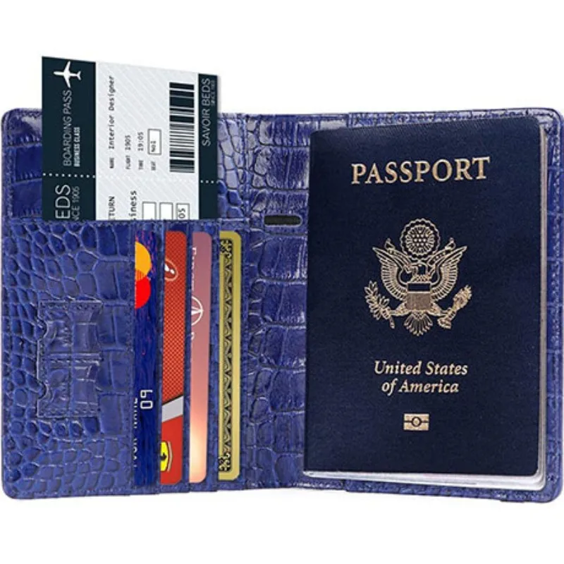 

Genuine Leather Crocodile Pattern Passport Covers Travel Wallet Passport Holder ID Card Bag Unisex Credit Case Porte Carte