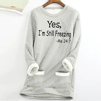 Plus Size Womens O-Neck Hoodie Autumn Winter Loose Casual Top Women'S And Winter Warm Sweatshirt Sporty Oversize Street Clothes