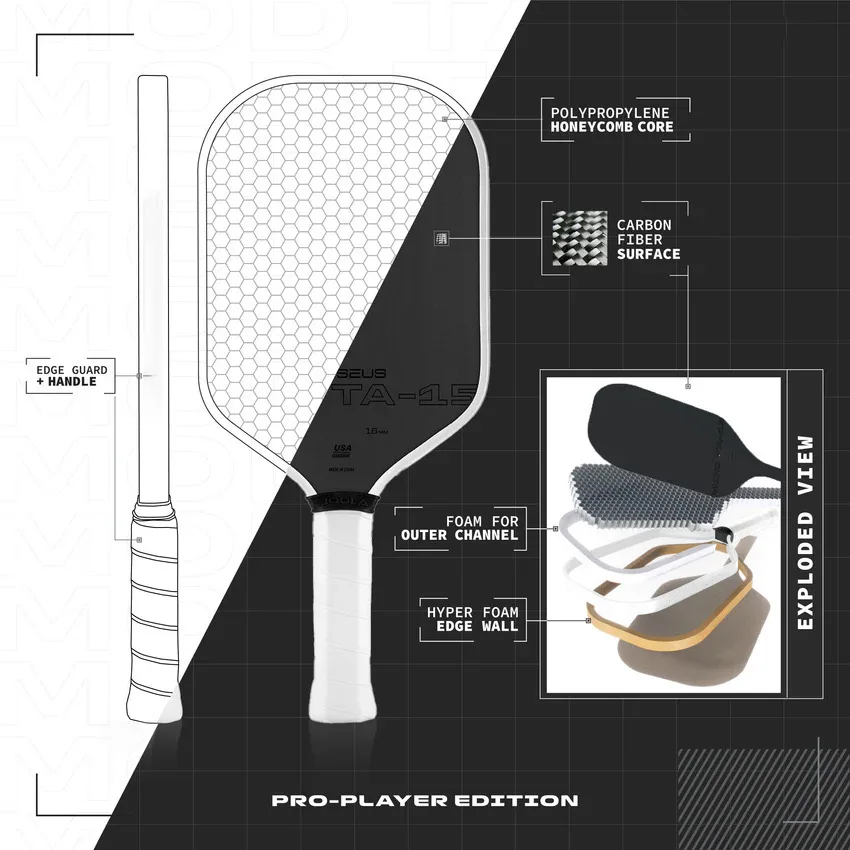 BEN JOHNS PERSEUS MOD TA-15 T700 Carbon Fiber Pickleball Paddle Friction Surface 16mm Polymer Core Enhanced Power&Spin&Control pickleball paddle