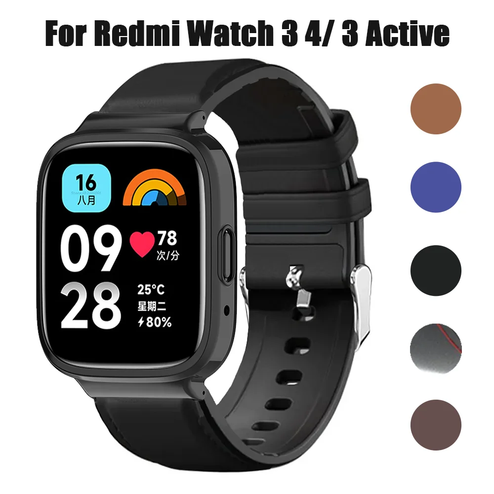 Premium Leather Strap with PC Case for Smart Watches - Elegant Wristband Bracelet Accessories