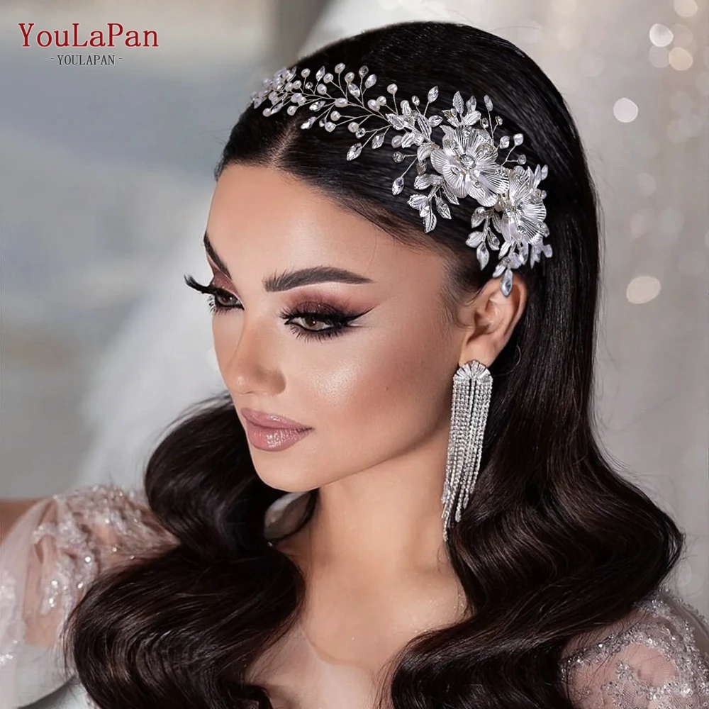 YouLaPan Alloy Flower Wedding Headband with Comb Elegant Pearls Bride Headpiece Girls Woman Headwear Bridal Hair Jewelry HP511